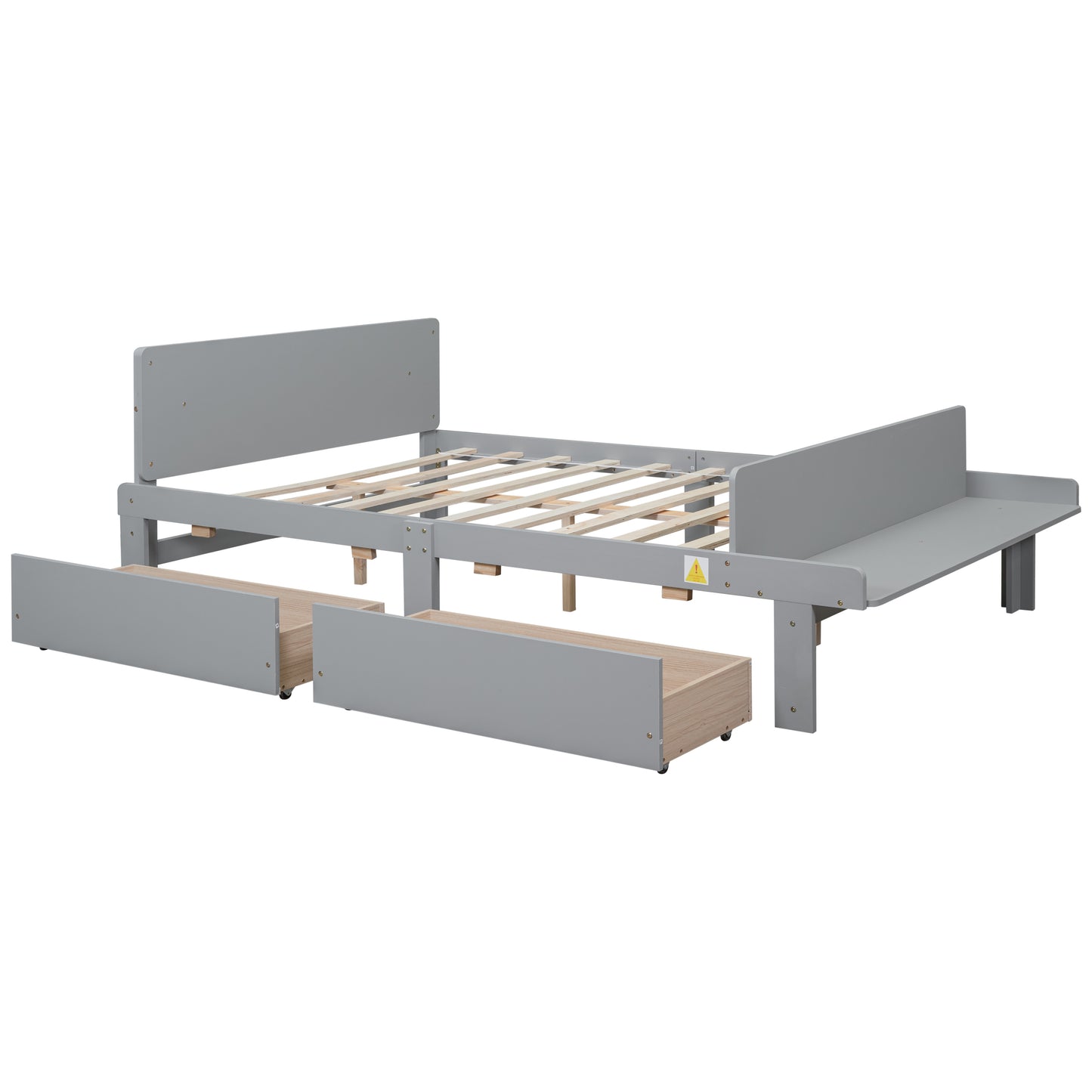 Full Bed with Footboard Bench 2 drawers Grey