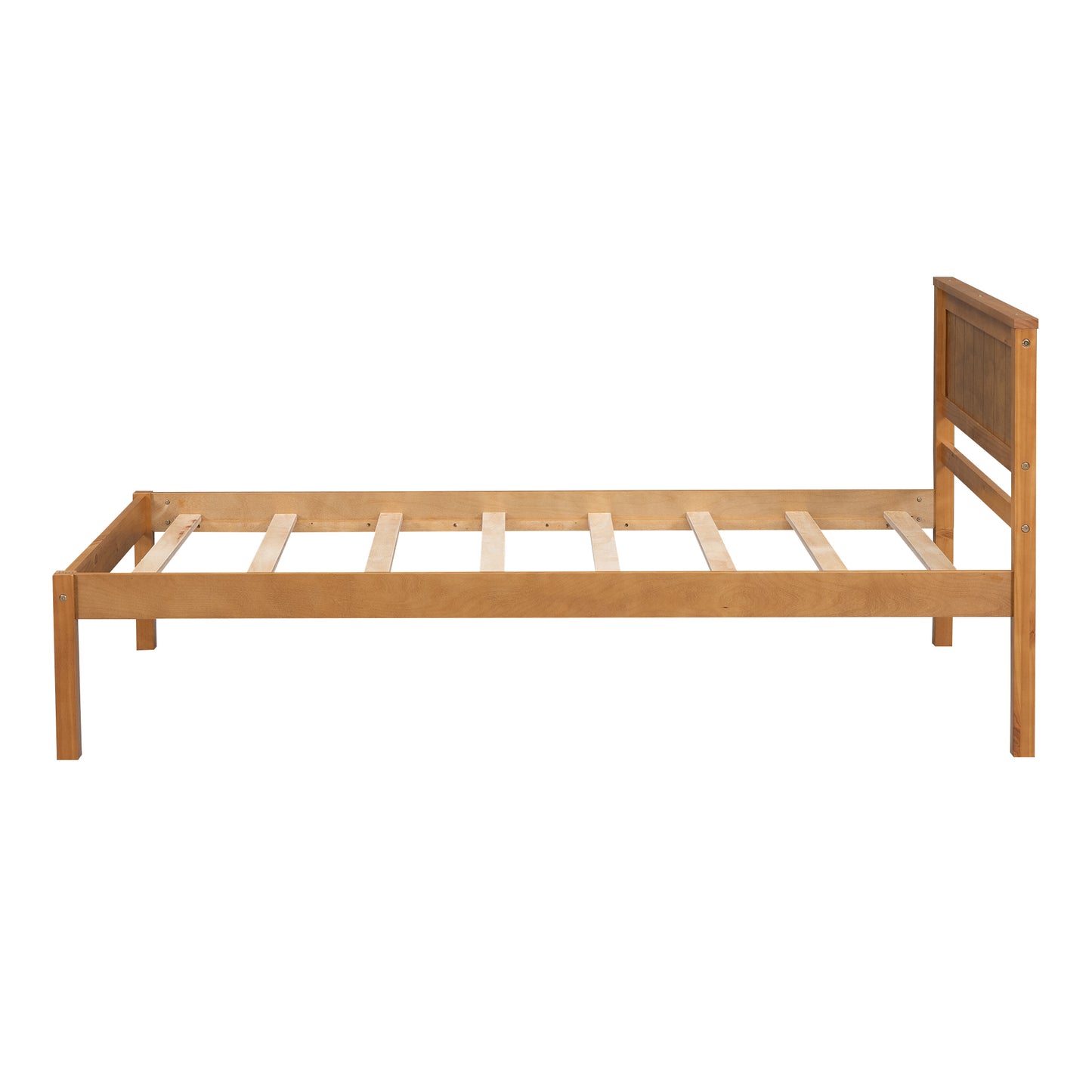 Platform Bed Frame with Headboard  Wood Slat Support  No Box Spring Needed Twin Oak