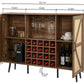 Oak Color Faux Rattan Barn Door Wine Cabinet with Wine Rack and Wine Glass Rack, Double Door Design with Removable Shelves