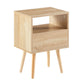 Rattan End table with drawer and solid wood legs Modern nightstand side table for living room natural