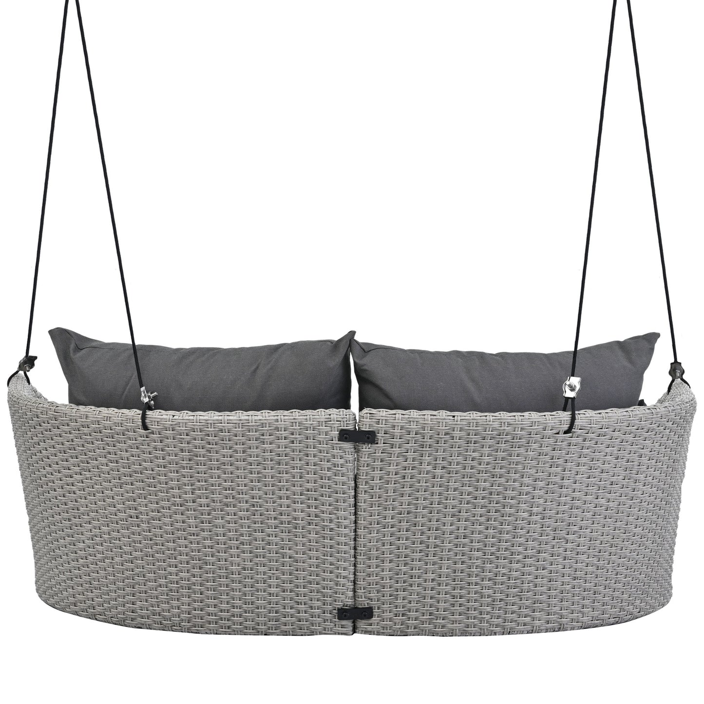 2-Person Hanging Seat, Rattan Woven Swing Chair, Porch Swing With Ropes, Gray Wicker And Cushion