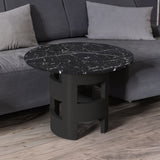 Modern Round Dining Table with Printed Black Marble Table Top for Dining Room