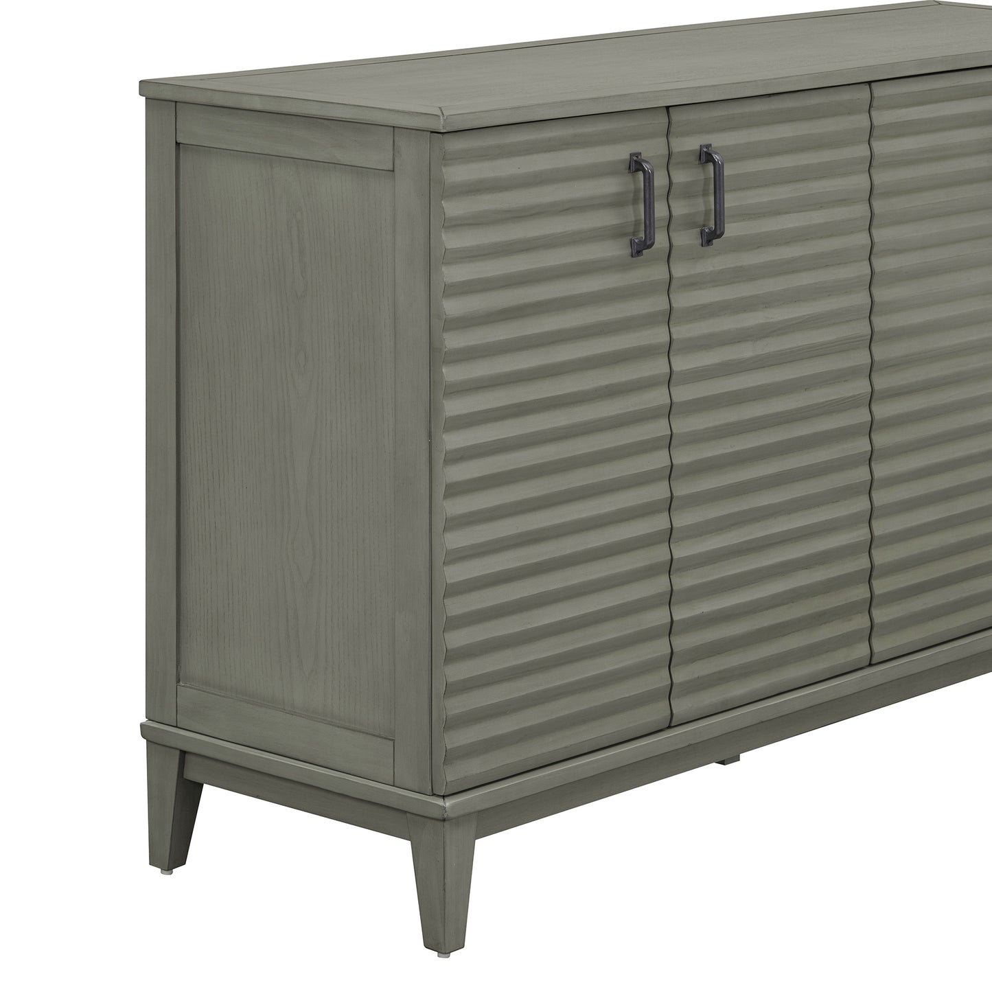 TREXM Side Panel Buffet with 4 Doors, Large Storage Cabinet with Adjustable Shelves and Metal Handles, Antique Gray