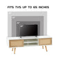 Rattan TV cabinet double sliding doors for storage adjustable shelf solid wood legs TV console for living room White