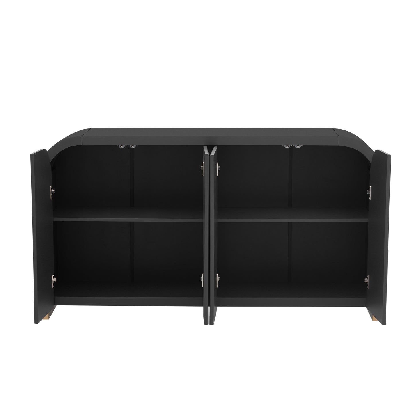 U-STYLE Four-Door Curved Corner Cabinet with Wavy Door Panels, Adjustable Shelves, and Sleek Black Finish