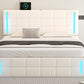 Queen Size Upholstered Bed with LED Lights,Hydraulic Storage System and USB Charging Station,White