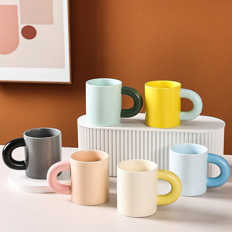 Thick Handle Ceramic Cup High-Value Mug Creative Ins Nordic Coffee Cup Breakfast Cup Couple Water Cup