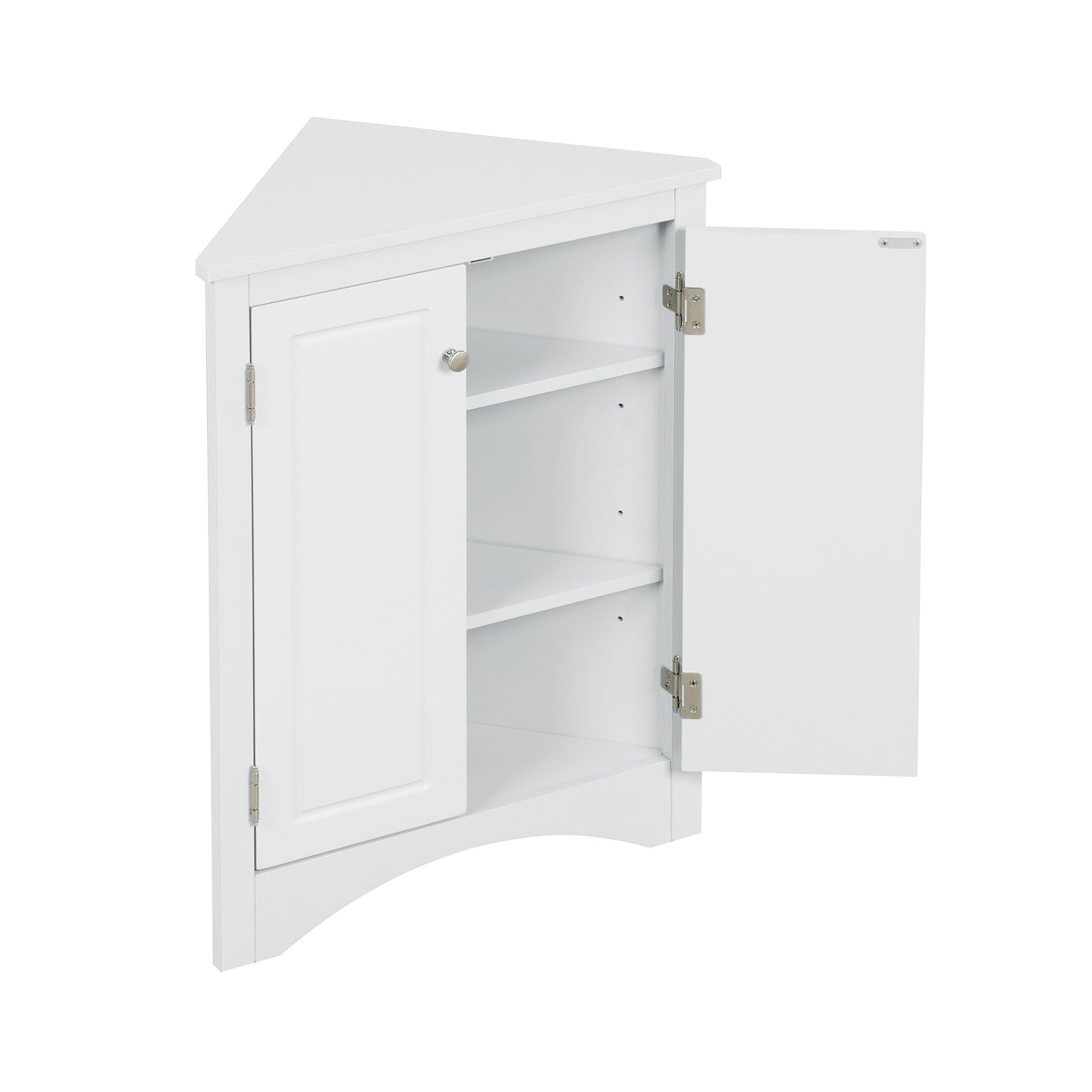 White Triangle Bathroom Storage Cabinet with Adjustable Shelves, Freestanding Floor Cabinet for Home Kitchen