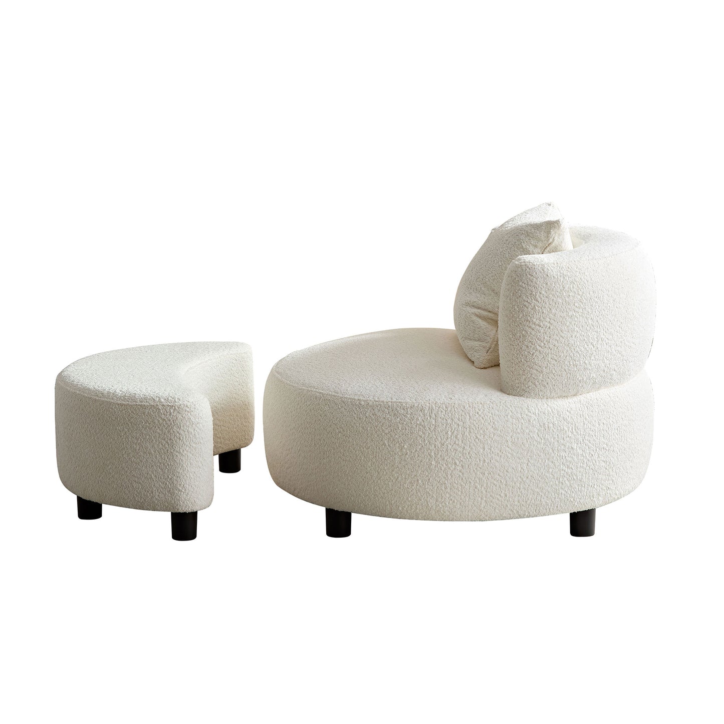 Sillón moderno de tela de peluche con reposapiés otomano, asiento cómodo para sala de estar, dormitorio y oficina, color beige