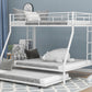 Twin over Full Bed with Sturdy Steel Frame Bunk Bed with Twin Size Trundle  Two-Side Ladders  White