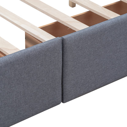 Upholstered Queen Platform Bed with Drawers Gray