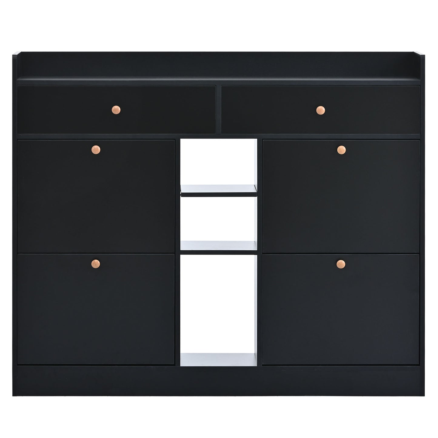 ONTREND modern shoe cabinet with 4 flipped drawers, multifunctional double-layer shoe storage with drawers, black.