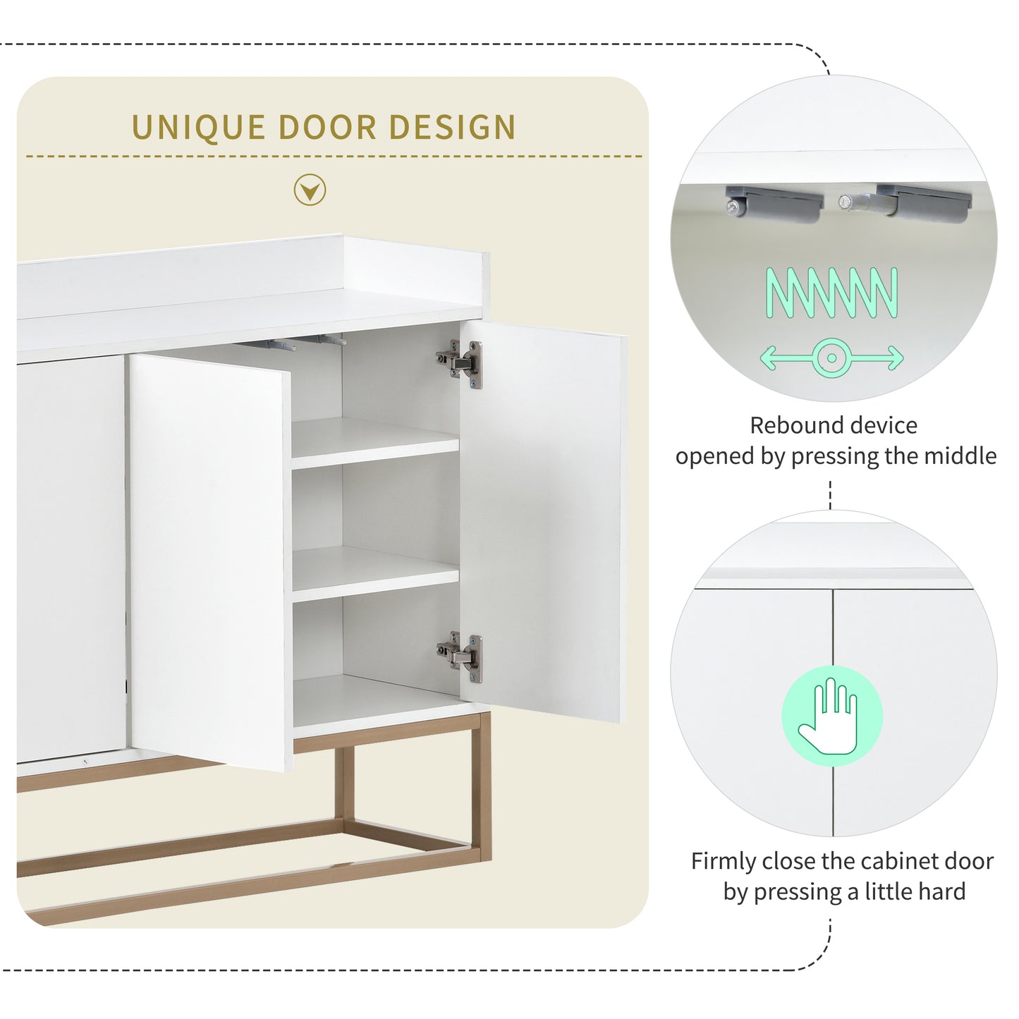 TREXM Modern Sideboard Buffet Cabinet with Large Storage Space, Elegant Design for Dining Rooms and Entryways, White