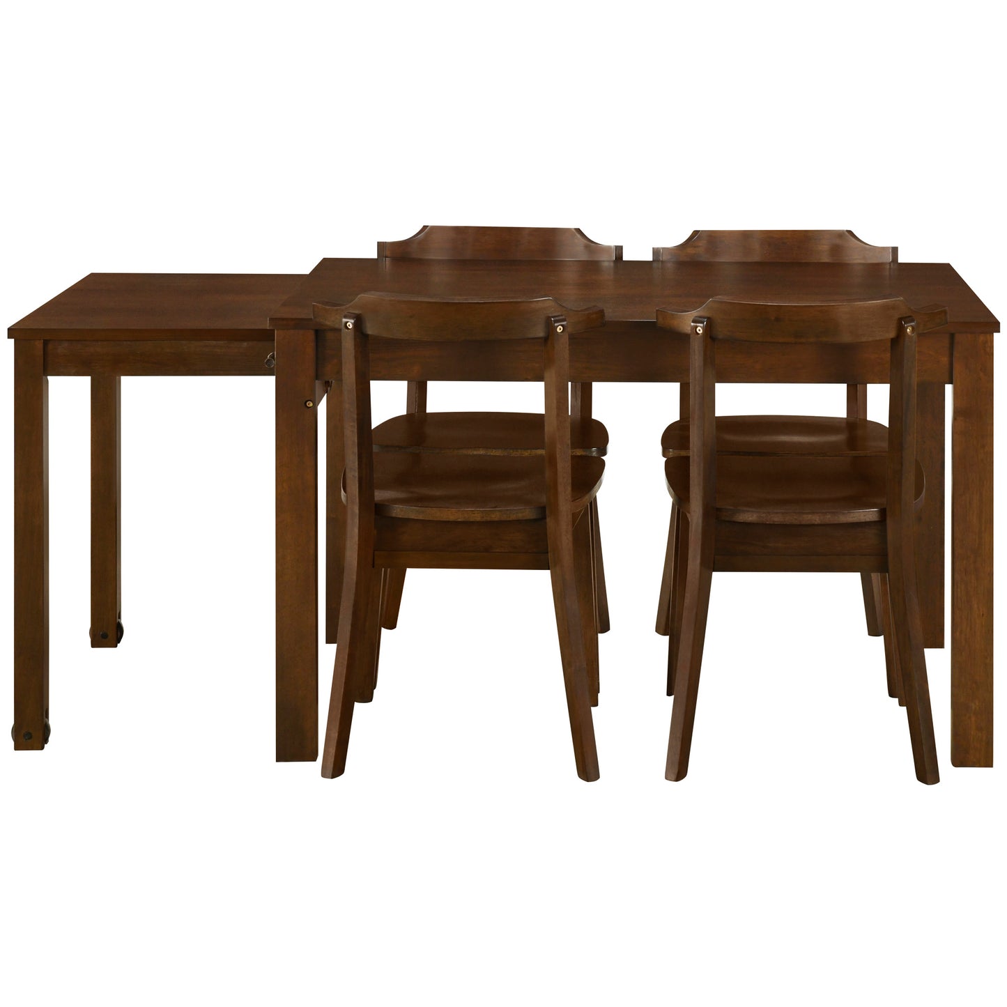 TOPMAX 65" 5-Piece Dining Set with Wheels, Expandable Table, and Small Dining Chairs, Brown Finish