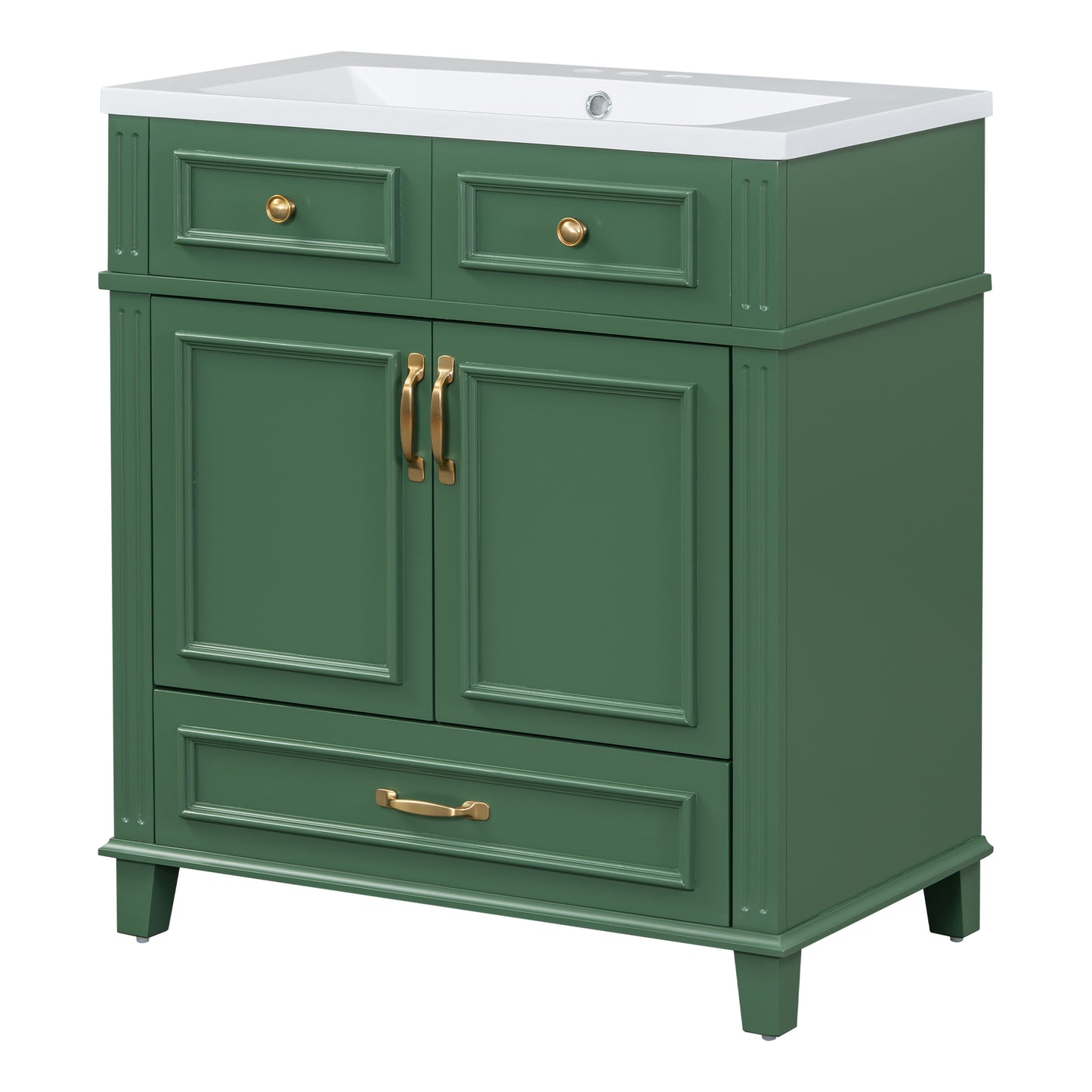 Mueble de baño descubierto de 30" con puerta de cierre suave, gabinete de almacenamiento con marco de madera maciza, acabado verde