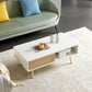 Rattan Coffee table sliding door for storage solid wood legs White