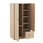 Wooden Wardrobe with Double Doors, Armoire with Hanging Rod, 5 Fixed Shelves, and 1 Drawer, Natural Finish