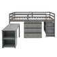 Low Study Twin Loft Bed with Cabinet and Rolling Portable Desk - Gray (OLD SKU :LP000113AAE)