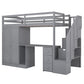 Twin Size Loft Bed with Wardrobe and Staircase  Desk and Storage Drawers and Cabinet in 1 Gray