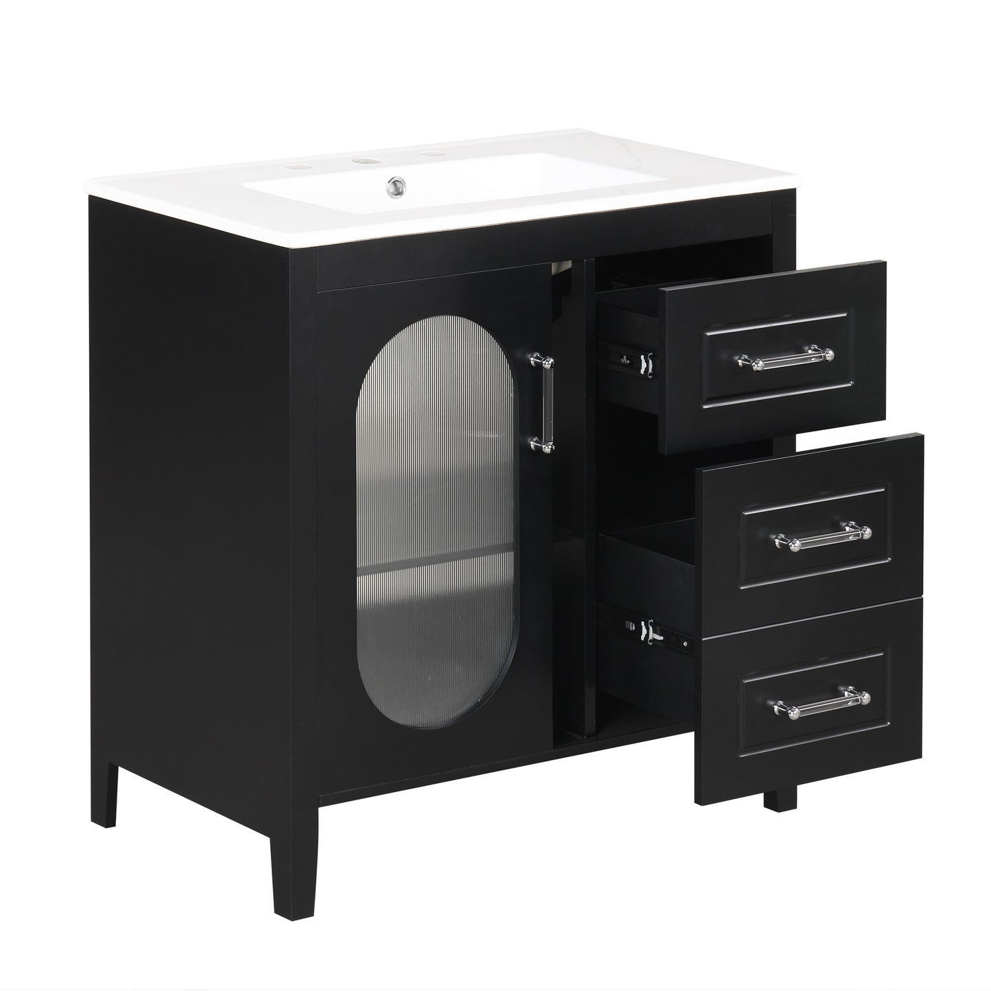 Bathroom Vanity with Sink, Bathroom Vanity Cabinet with Two Drawers and Door, Adjustable Shelf, Solid Wood and MDF, Black