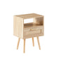 Rattan End table with drawer and solid wood legs Modern nightstand side table for living room natural