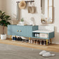 Modern Shoe Storage Bench with Hidden Storage and Upholstered Cushions, Tiffany Blue Finish