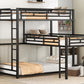 L-shaped Metal Triple Twin Size Bunk Bed, Black