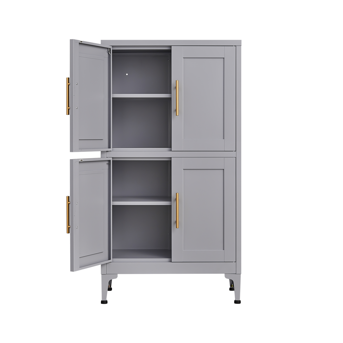 Grey Metal Kitchen Storage Cabinet with Adjustable Shelves and Leveling Feet