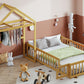 Wooden Full Size Children's Bed with Detachable Headboard and Integrated Clothes Drying Rack, Natural