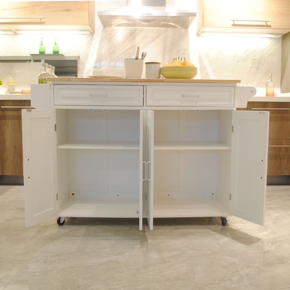 Kitchen Island and Cart, Mobile Design with Rubber Wood Leaf Countertop and Storage Cabinet