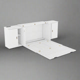 Full Size Murphy Bed with Shelves, Cabinets, and USB Ports, Space-Saving Design in White Finish