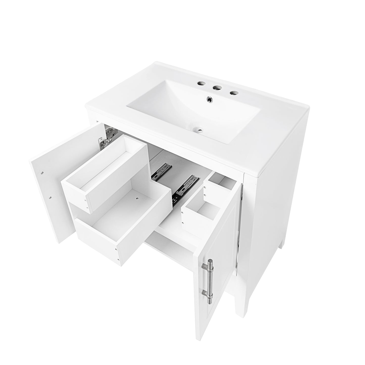 Bathroom Vanity with Sink Multi-functional Bathroom Cabinet with Doors and Drawers Solid Frame and MDF Board, White