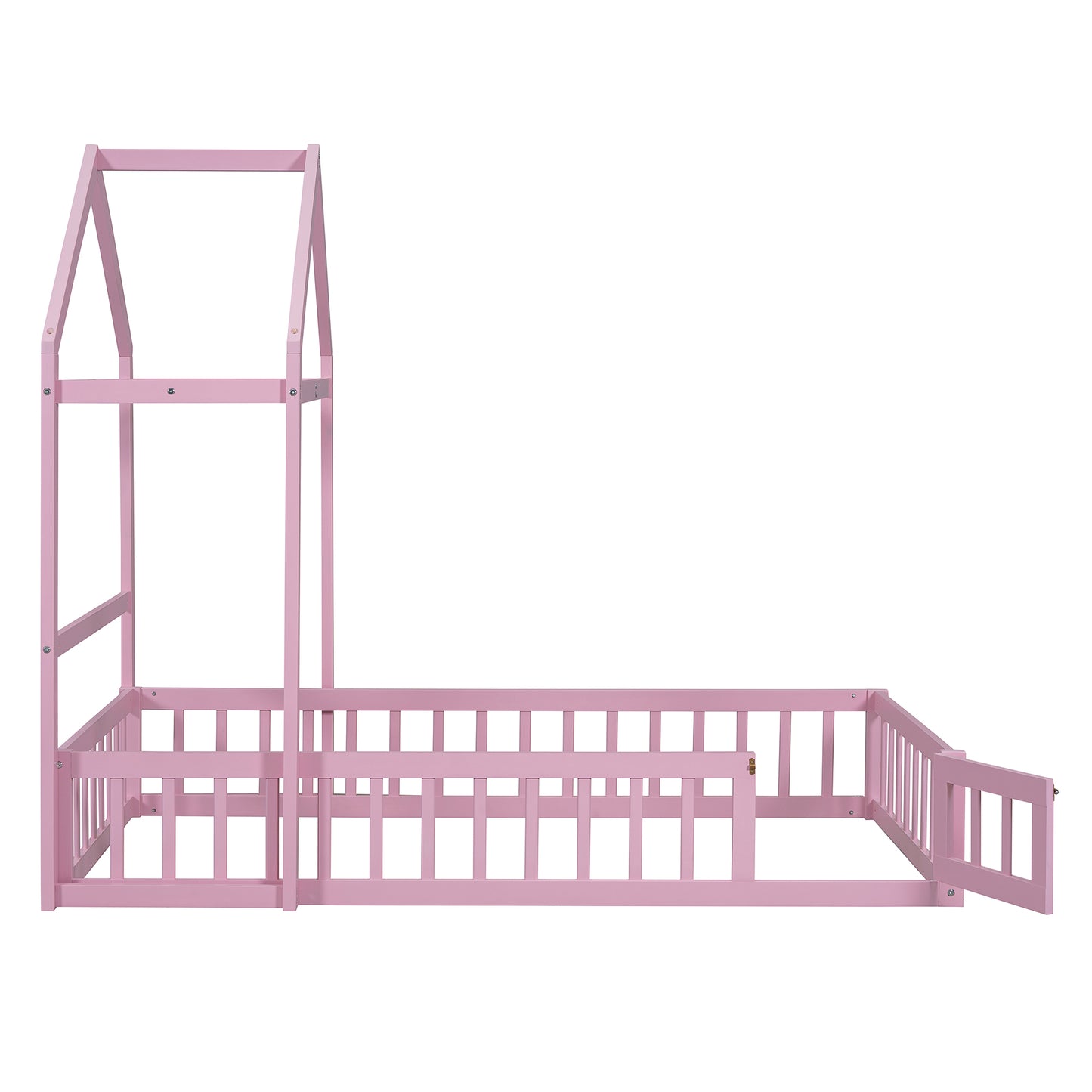 Wooden Twin Size Children's Bed with Detachable Headboard and Integrated Clothes Drying Rack, Pink