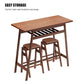 3-Piece Pub Dining Set, Retro Bar Table with Rubber Wood Stackable Backless High Stools for 2