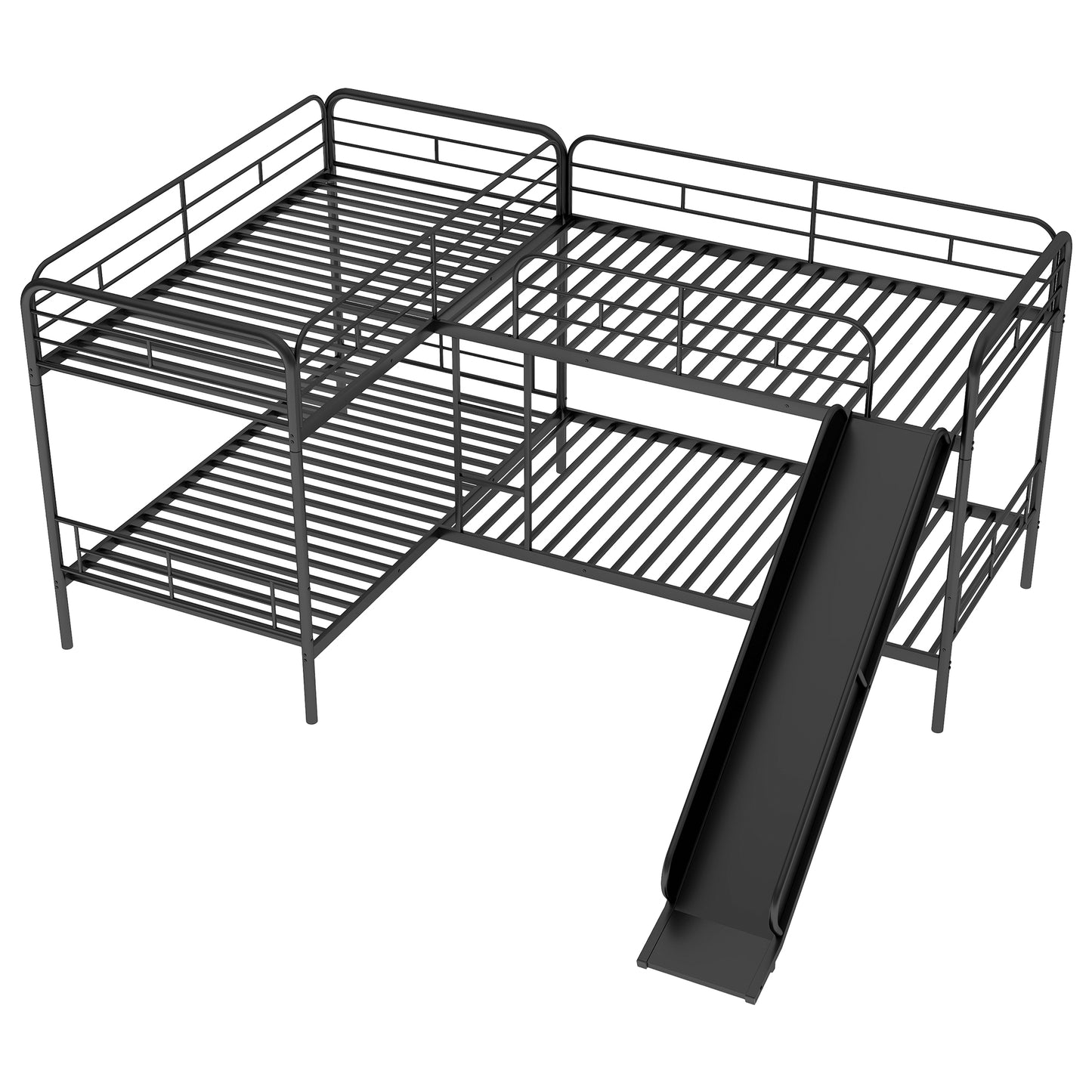 Twin Size L-Shaped Bunk Bed with Slide and Ladder  Black