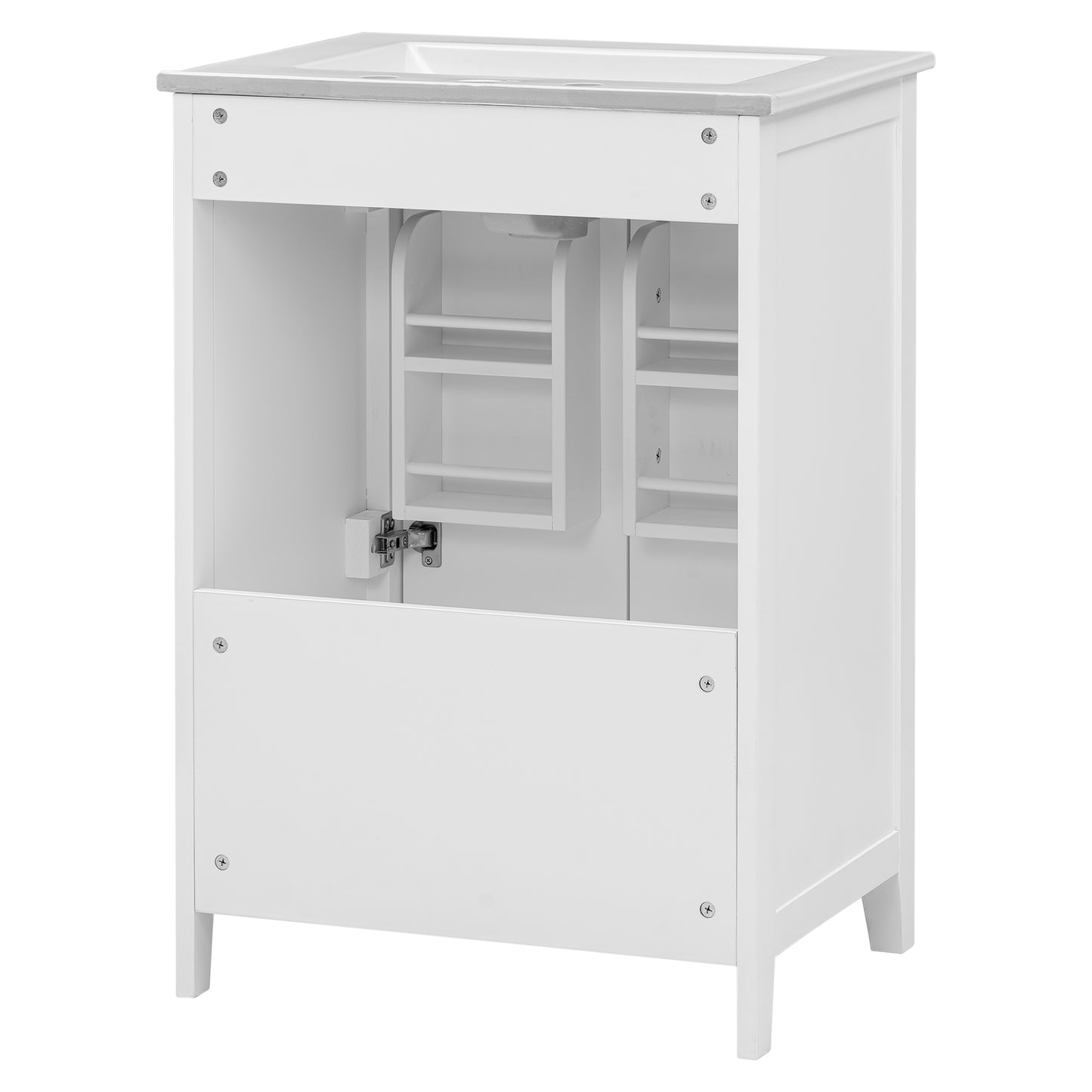 24" Bathroom Vanity with Sink, Solid Wood and MDF Cabinet with One Drawer and Doors, White Finish