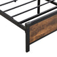 Industrial extra large bed frame with LED lights and 2 USB ports, extra large bed frame with storage space, rural brown color