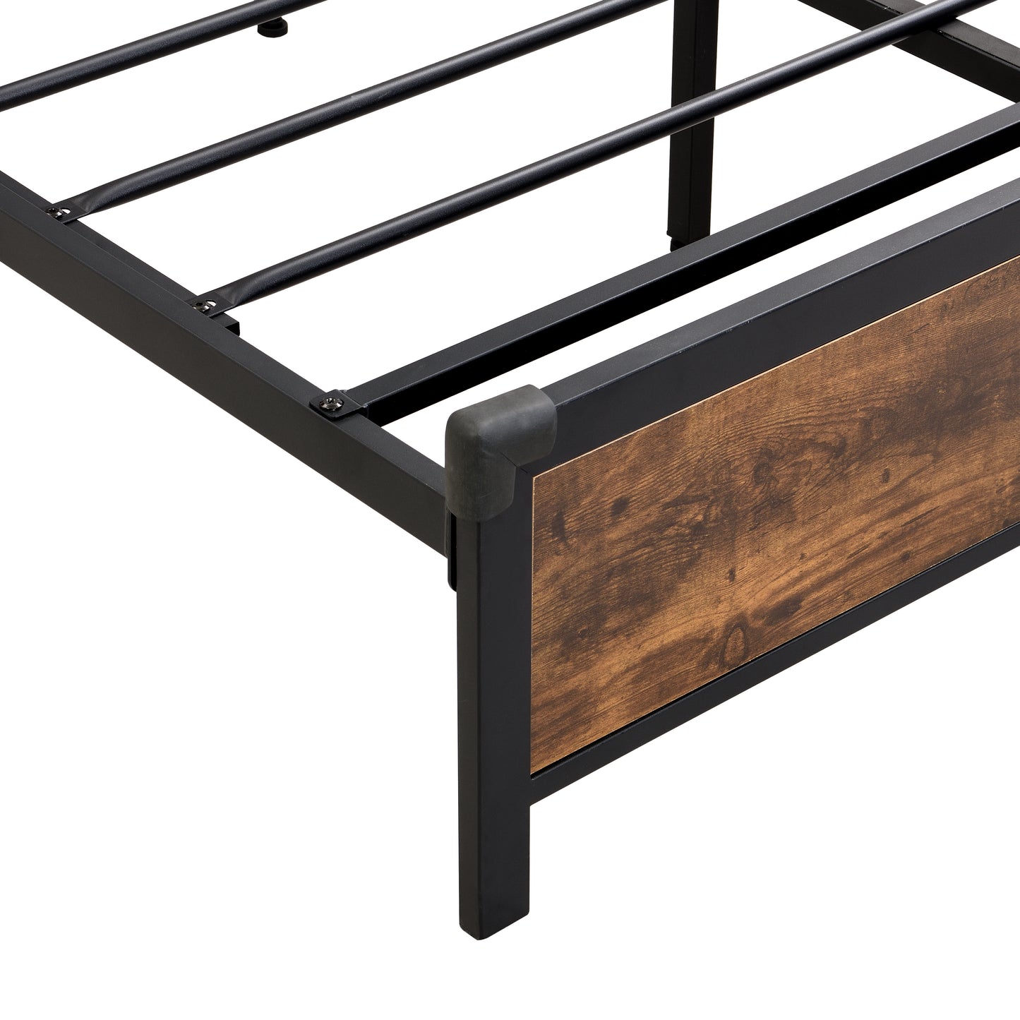 Industrial extra large bed frame with LED lights and 2 USB ports, extra large bed frame with storage space, rural brown color