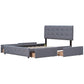 Upholstered Platform Bed with Classic Headboard and 4 Drawers No Box Spring Needed Linen Fabric Queen Size Dark gray