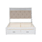 Wood Full Size Platform Bed with Upholstered Headboard and LED and 2 Drawers, Antique White