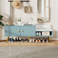 Modern Shoe Storage Bench with Hidden Storage and Upholstered Cushions, Tiffany Blue Finish