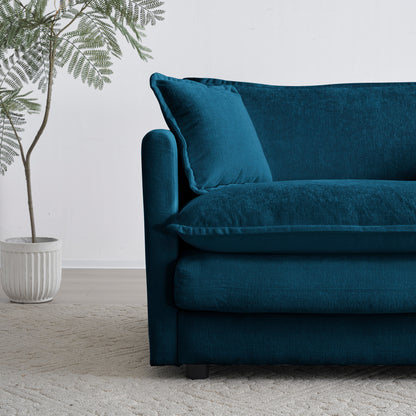 Blue Chenille Ottoman Club Chair for Living Room