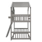 Twin over Twin House Bunk Bed with Roof , Window, Window Box, Door , with Safety Guardrails and Ladder, Grey