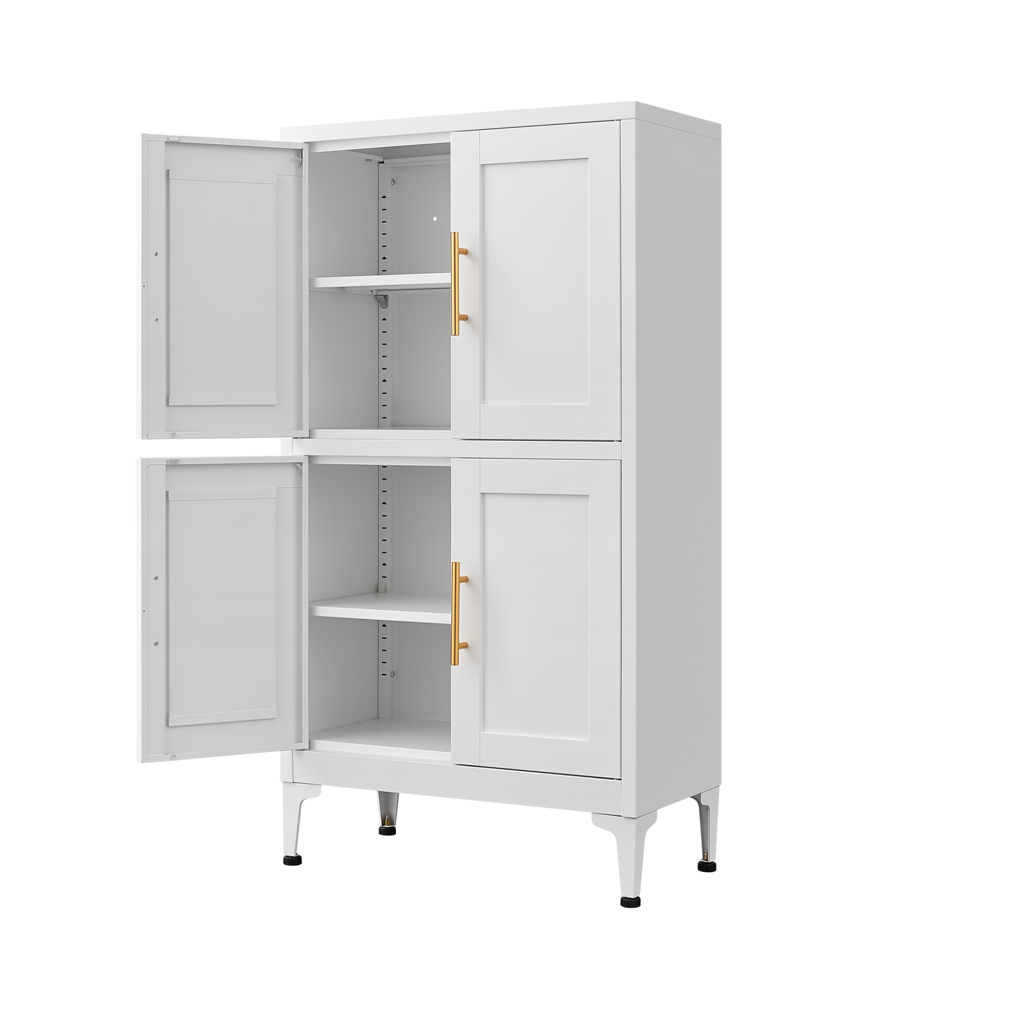 White Metal Kitchen Storage Cabinet with Adjustable Shelves and Leveling Feet