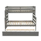 Wood Twin over Full Bunk Bed with Twin Size Trundle  Gray