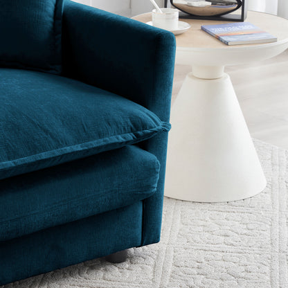 Blue Chenille Ottoman Club Chair for Living Room