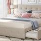 Upholstered Platform Bed with 2 Drawers and 1 Twin XL Trundle Linen Fabric Queen Size - Dark Beige