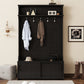 Hall Tree with Roof Rack and Storage Platform, Corridor Shoe Cabinet with Sliding Door and 5 Hooks, Black