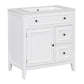 30" Bathroom Vanity with Sink Top, Solid Wood Cabinet with Door and Two Drawers, White