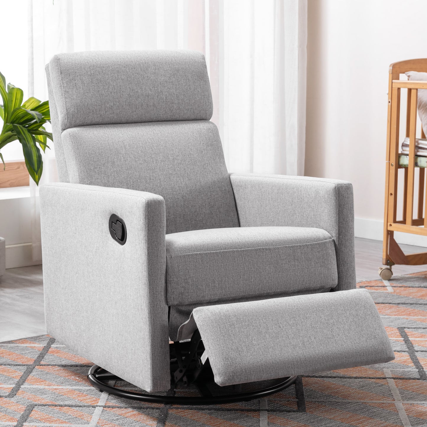 Modern Upholstered Rocker Nursery Chair Plush Seating Glider Swivel Recliner Chair Gray